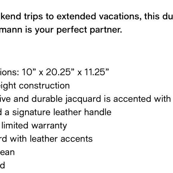 Hartmann NWOT Luxe Weekend Duffel Herringbone - Picture 11 of 11